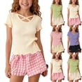 thumbnail image 1 of Babcutegg Girls Summer Two-Piece Set – Solid Color Breathable Rayon Short Sleeve Round Neck T-Shirt Top with Ruffled Bloom Shorts Green Size 4T, 1 of 10