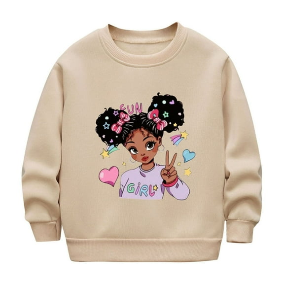 Babcutegg Girls Sweatshirts Pullover Crew Neck Fleece Lined Outfit for Kids Khaki Size 2