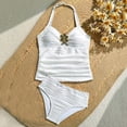 thumbnail image 1 of Babcutegg Girls Two-Piece Printed Swimsuit Set – White Wavy Pattern Top and Matching Bottom with Floral Embellishments for Summer Swimwear White Size 12, 1 of 7