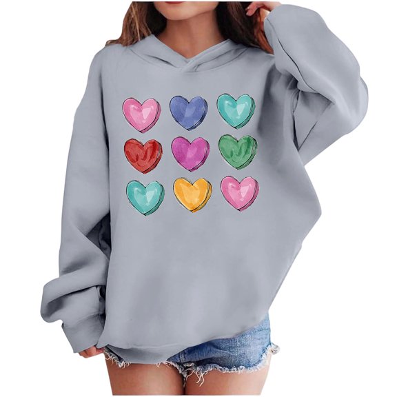Babcutegg Girls Valentine's Day Sweatshirts Lightweight Pullover Hoodies Casual Fashion Regular Fit Girls Clothes Gray Size 13