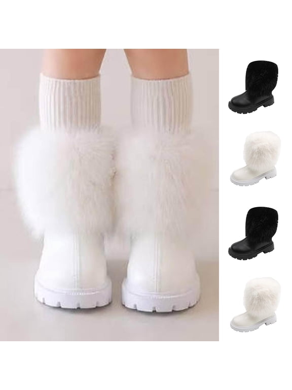 Girls Winter Short Boots Warm Fleece Lined British Style Kids Casual Comfy Princess Booties Black Size 3 Little Kid