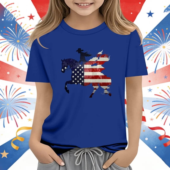 Babcutegg Independence Day Patriotic Graphic T-Shirt For Kids – Breathable Cotton Blend, Soft Round Neck, Short Sleeve Casual Top Red Size 12