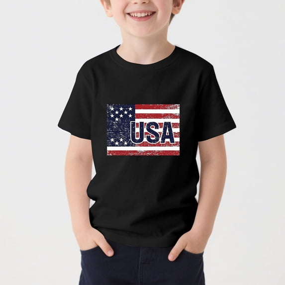 Babcutegg Independence Day Patriotic Graphic T-Shirt With Soft Cotton Fabric, Classic Round Neck And Short Sleeves For Everyday Wear Black Size 14