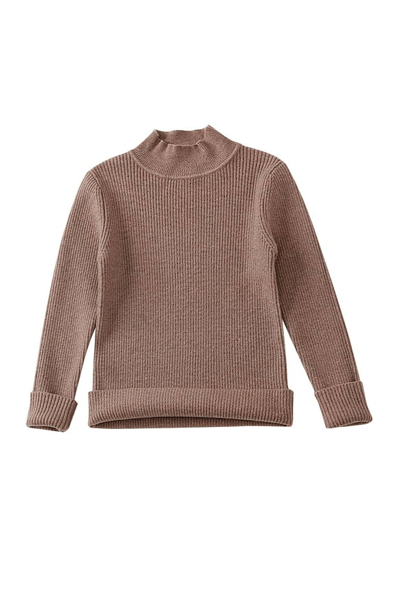 Inner Blouse for Girls Crew Neck High Collar Regular Fit Outwear for Girls Coffee Size 5