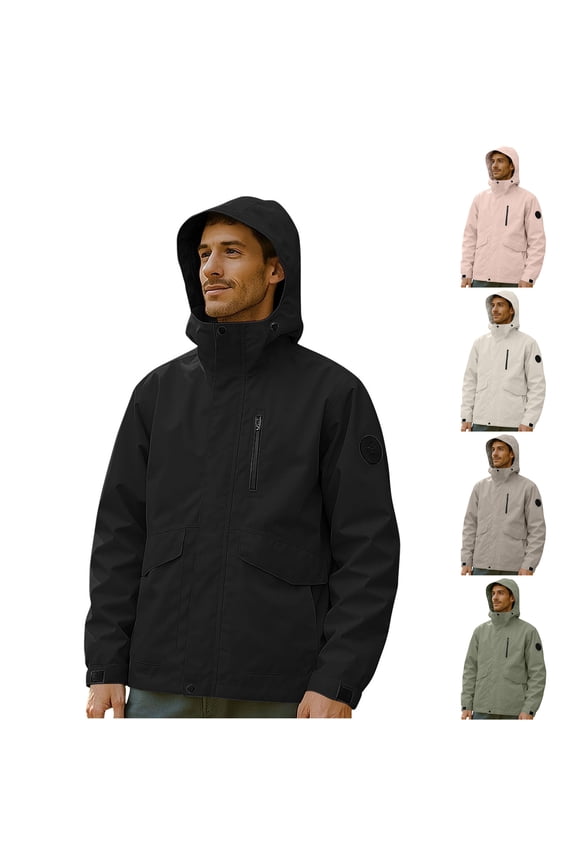 Jackets for Men Waterproof Outdoor Hiking Hooded Full Zipper Windbreaker Mens Fall and Winter Clothes Black Size 3XL