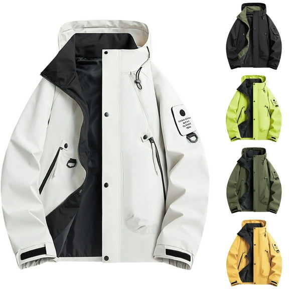 Babcutegg Jackets for Men Zip Up Hoodies Outdoor Activity Wear Windbreaker Waterproof Mens Fall and Winter Coats White Size XS