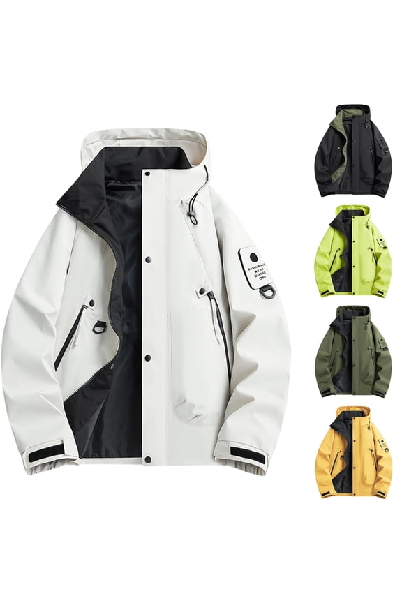 Jackets for Men Zip Up Hoodies Outdoor Activity Wear Windbreaker Waterproof Mens Fall and Winter Coats White Size XS