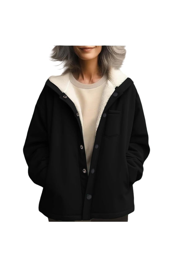 Jackets for Women Side Pockets Lapel Warm Womens Fall and Winter Outwears Black Size S