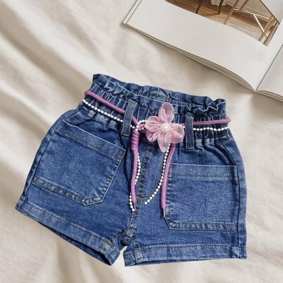 Babcutegg Jeans Shorts for Girls Casual Fashion Lightweight Elastic Waist Comfortable and Breathable Kids Summer Clothes Blue Size 7-8