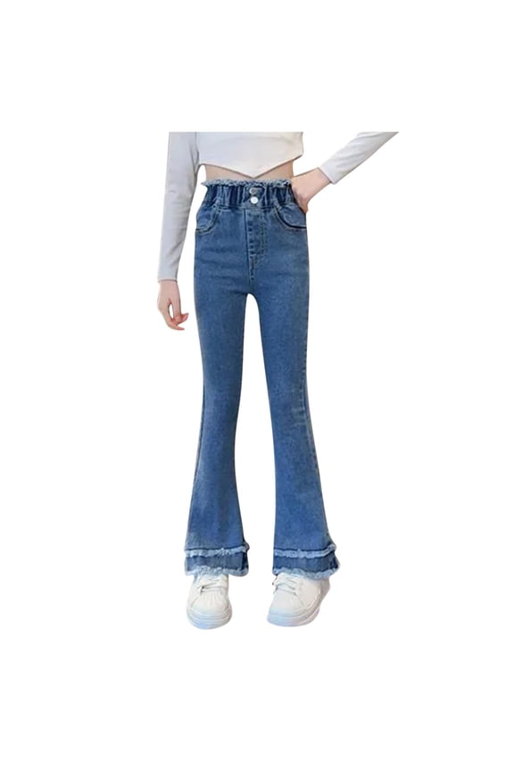 Jeans for Teen Girls Loose Fit Side Pocket Comfortable High Waist Girls Fall and Winter Outdoor Wear Blue Size 12