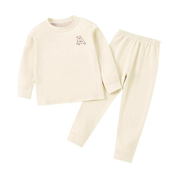 Babcutegg Kid Boys 2PC Pajamas Set Fleece Linked Soild Color Velvet Fall and Winter Homewear for Boys Beige Size 12