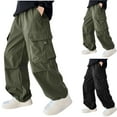 thumbnail image 1 of Babcutegg Kid Boys Capris Elastic Waist Wide Leg Nylon&Spandex Cargo Pants for Boys Army Green 7 T, 1 of 6