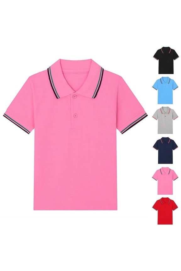 Kid Boys and Girls Polo Shirts Campus Style Color Blocking Short Sleeve Regular Fit Trundown Neck Spring and Summer School Uniform for Kids Black Size 2-3