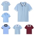 thumbnail image 1 of Babcutegg Kid Boys and Girls Polo Shirts Casual Fashion Trundown Neck with Button Back to School Color Blocking Spring and Summer School Uniform for Kids Blue Size 11-12, 1 of 6