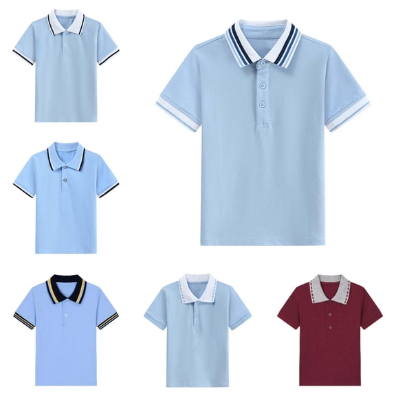 Babcutegg Kid Boys and Girls Polo Shirts Color Blocking Campus Style Short Sleeve Regular Fit Back to School Spring and Summer School Uniform for Kids Light Blue Size 5-6