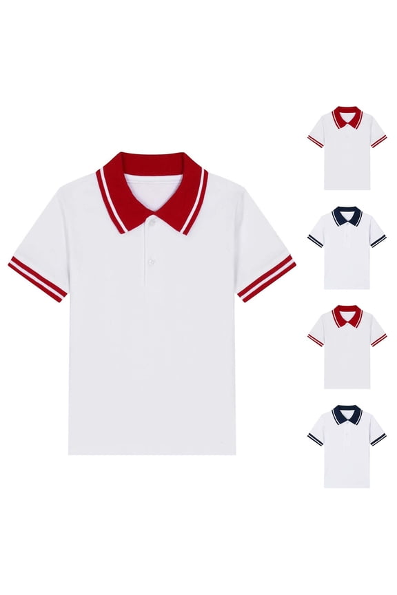 Kid Boys and Girls Polo Shirts Short Sleeve Color Blocking Regular Fit Back to School Casual Fashion Spring and Summer School Uniform for Kids Red Size 7-8