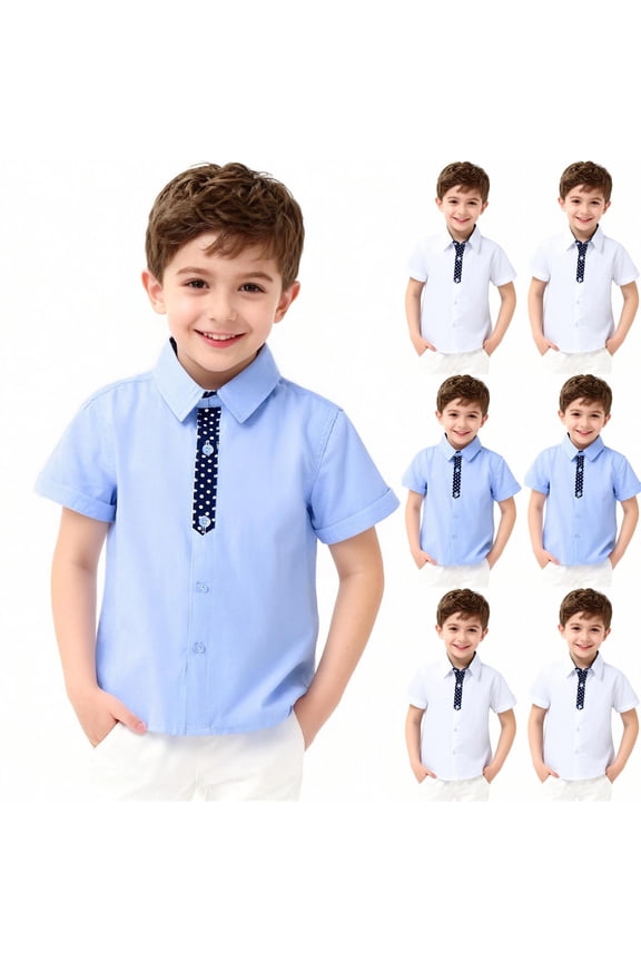 Kid Boys School Uniform Causal Fashion Back to School Wear Campus Style Pullover Graphic Pattern Summer Clothes for Boys Blue Size 7-8