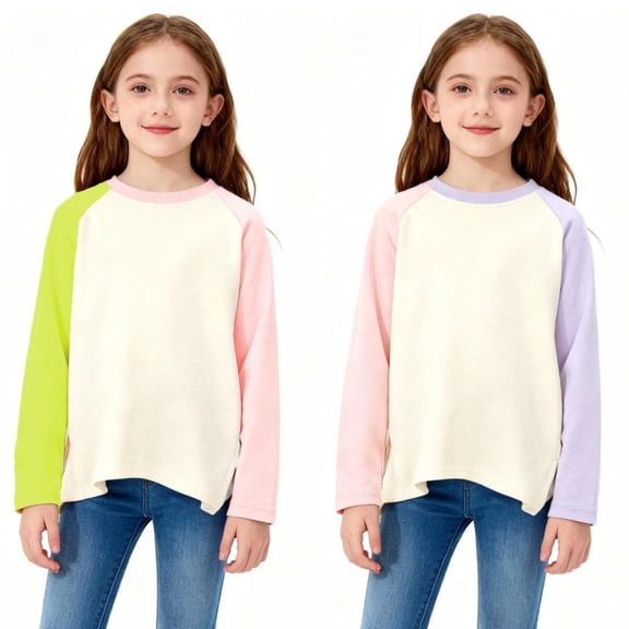 Babcutegg Kid Boys Shirts Crew Neck Lightweight Color Blocking Regular Fit Long Sleeve Girls Spring and Fall Tops Pink Size 7-8