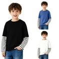 thumbnail image 1 of Babcutegg Kid Boys Shirts Fake Two-piece Regular Fit Long Sleeve Crew Neck Casual Fashion Spring and Fall Tops for Boys White Size 13-14, 1 of 9
