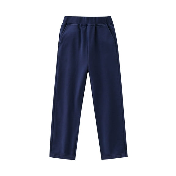 Babcutegg Kid Boys Sport Pants Straight Leg Back to School Casual Fashion Elastic Waist Warm Side Pockets School Wear for Boys Dark Blue Size 4-5