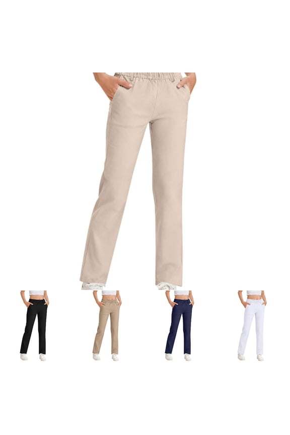 Kid Boys Suitpants Back to School Wear Side Pockets Campus Style Elastic Waist Straight Leg School Uniform for Boys Beige Size 11-12