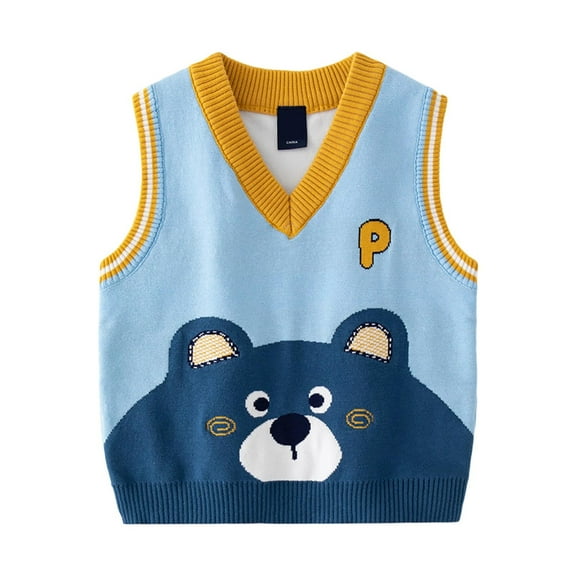 Babcutegg Kid Boys and Girls Sweater Tank Tops V Neck Soild Color Sleeveless Kids Clothes Blue