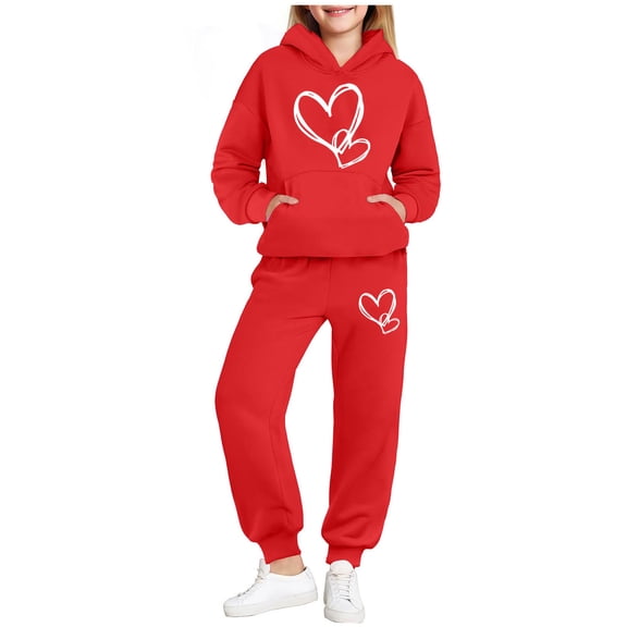 Babcutegg Kid Girls 2PC Sweatshirt Sets 2PC High Waist Hoodies and Joggers Set Outdoor Activity Wear Keep Warm Fall and WInter Outwear for Girls Red Size 8-9