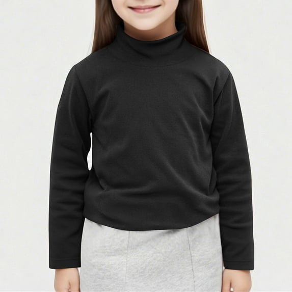 Babcutegg Kid Girls Blouse High Neck Warm Long Sleeve Clothes for Girls Black Size 8