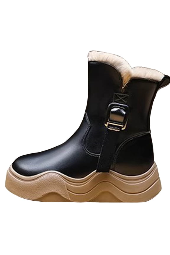 Kid Girls Boots Side Zipper Side Zipper Ankle Length Snow Boots Fleece Lined Fall and Winter Shoes for Girls Black Size 2