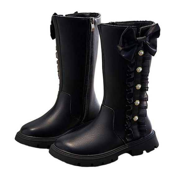 Babcutegg Kid Girls Boots Thick Bottom High Boots Non Slip Soft Bottom Shoes for Girls Black US 11.5