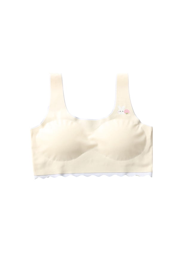 Kid Girls Bra Athletic Casual Adjustable Straps Juniors Training Bra Molded Padded Soft Cup Underwear for Girls Beige Size 12