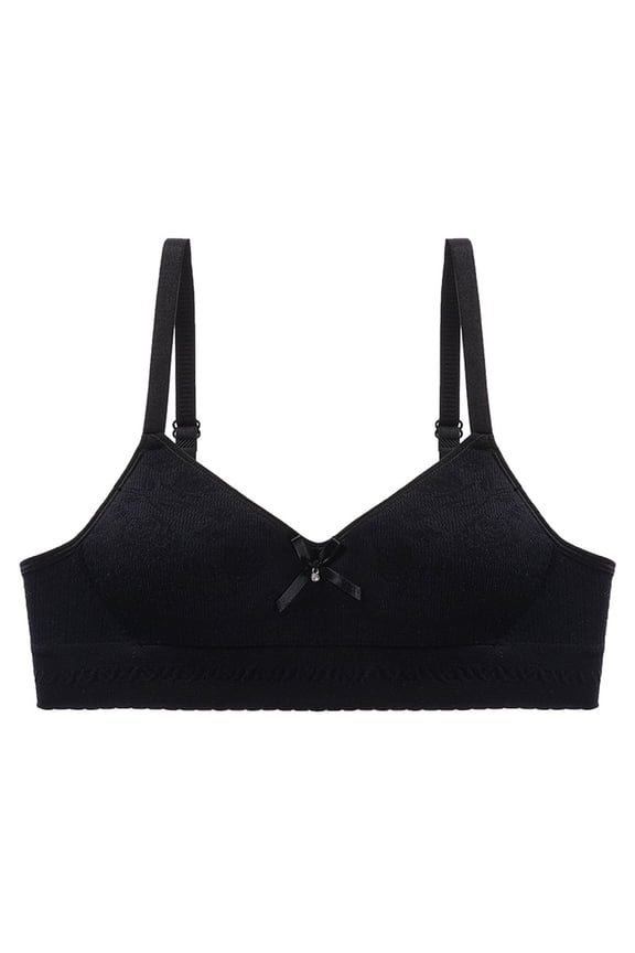 Kid Girls Bra Pull-on Design Comfortable Molded Padded Soft Cup Wireless Underwear for Girls Black Size 17