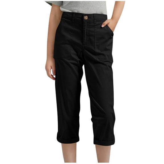 Babcutegg Kid Girls Cargo Pants Back to School Wear Elastic Waist Full Length School Wear Pants for Kids Black Size 10-11