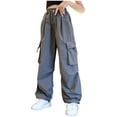 thumbnail image 1 of Babcutegg Kid Girls Cargo Pants Elastic Waist Side Pockets Wide Leg Girls Out Fit Gray Size 5/6, 1 of 5