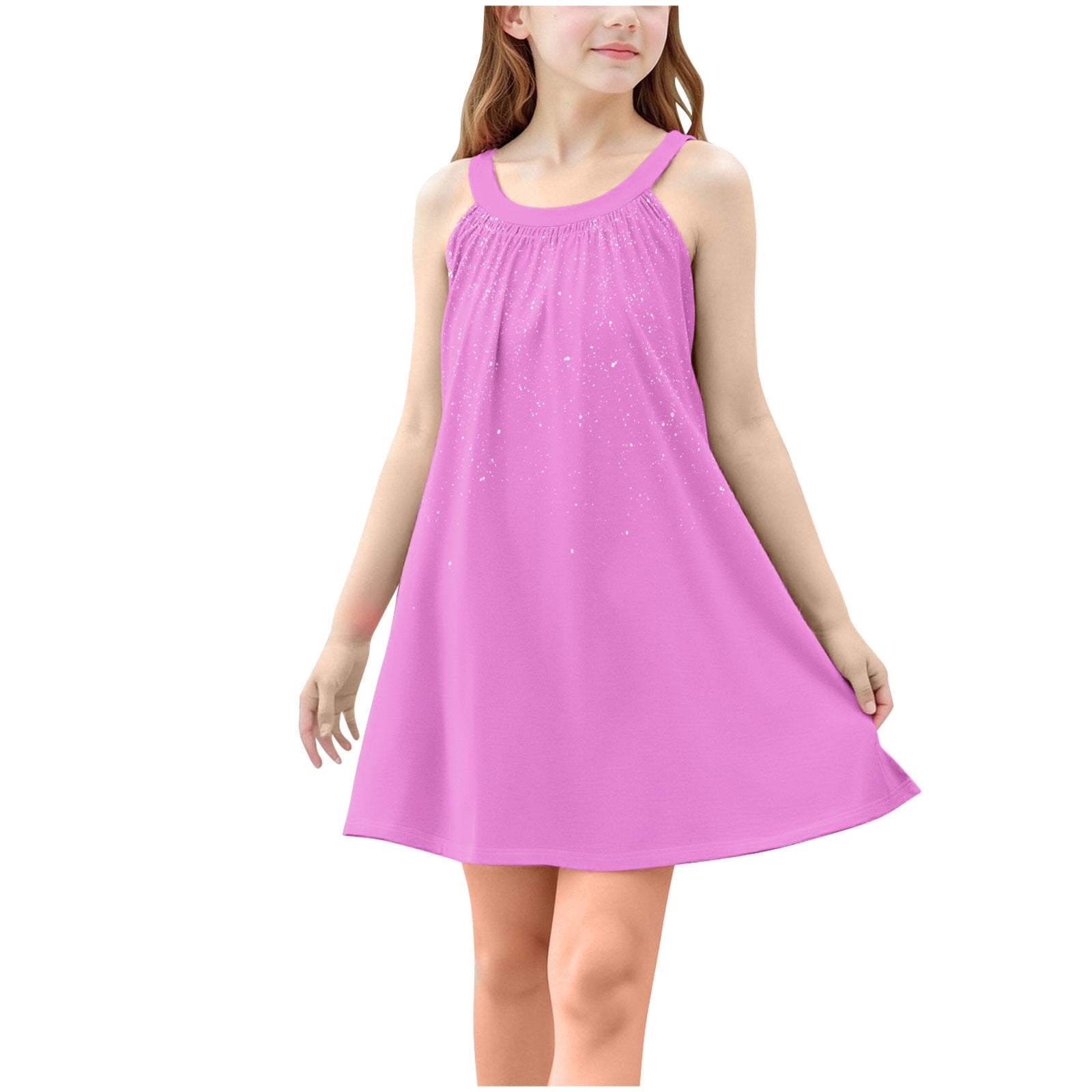 Summer Sleeveless Casual Dress Pink For Baby Girls
