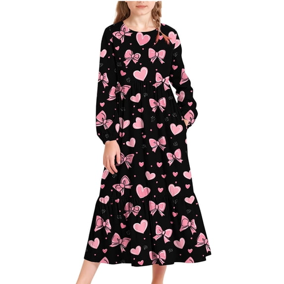 Babcutegg Kid Girls Dresses Knee Length Side Pockets Graphic Pattern Comfortable Crew Neck Fall and Spring Clothes for Girls Multicolor Size 4-5