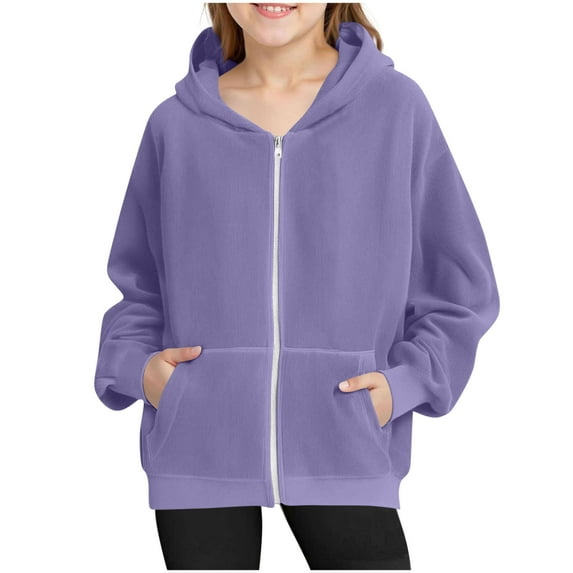 Babcutegg Kid Girls Hoodies Long Sleeve Zipper Soild Color Clothes for Girls Purple