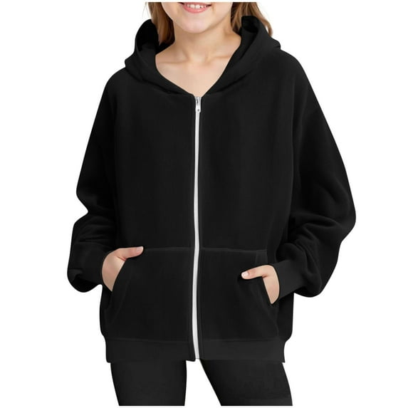Babcutegg Kid Girls Hoodies Zipper Soild Color Long Sleeve Clothes for Girls Black