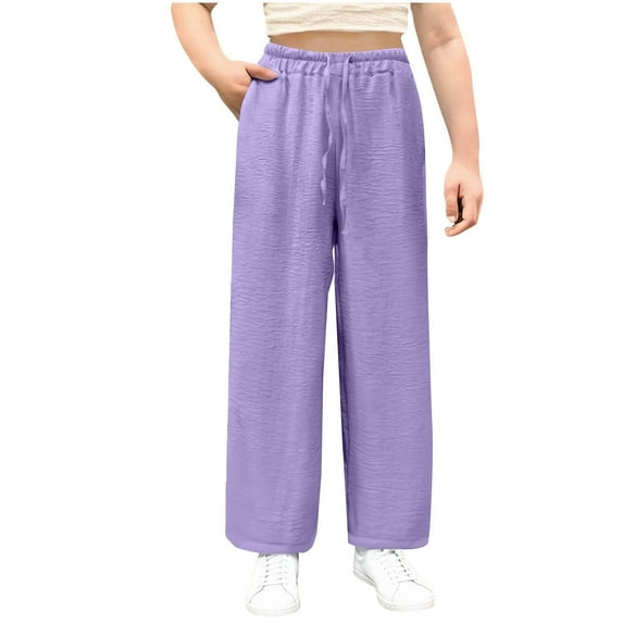 Babcutegg Kid Girls Pants Full Length Elastic Waist Side Pockets School Uniform for Kids Purple Size 5
