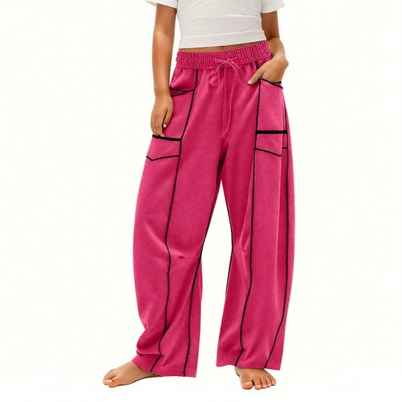 Babcutegg Kid Girls Pants High Waist Full Length Back to School Wear Outfit for Kids Hot Pink Size 6-8