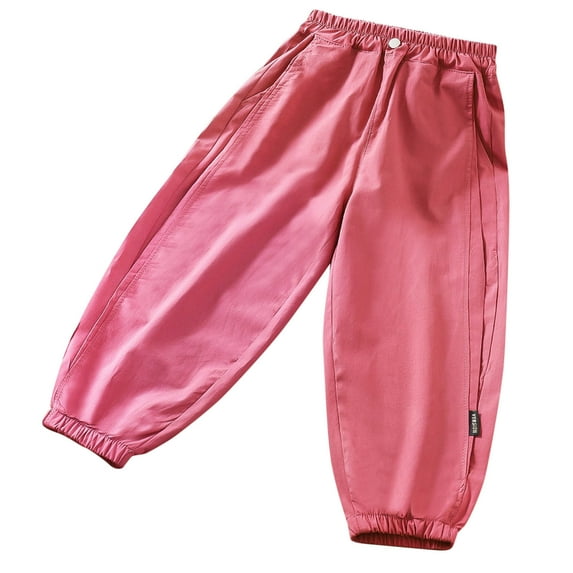 Babcutegg Kid Girls Pants Side Pockets Elastic Waist Back to School Wear School Uniform for Kids Hot Pink Size 8