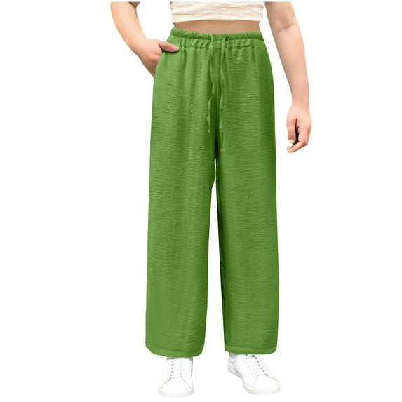 Babcutegg Kid Girls Pants Side Pockets Full Length Elastic Waist School Uniform for Kids Green Size 12