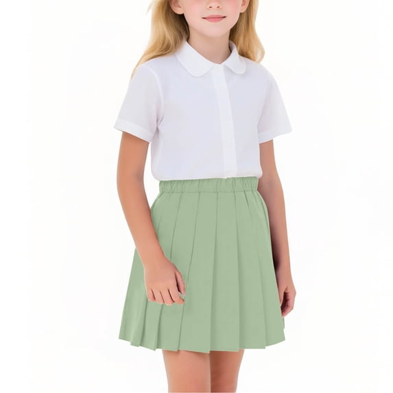 Babcutegg Kid Girls Pleated Skirts Campus Style Elastic Waist Soild Color Girls Outfit Green Size 8-9