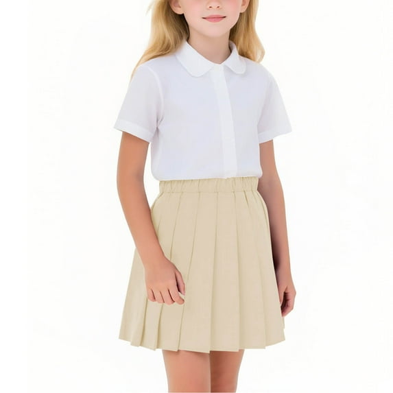 Babcutegg Kid Girls Pleated Skirts Soild Color Elastic Waist Campus Style Girls Outfit Beige Size 4-5