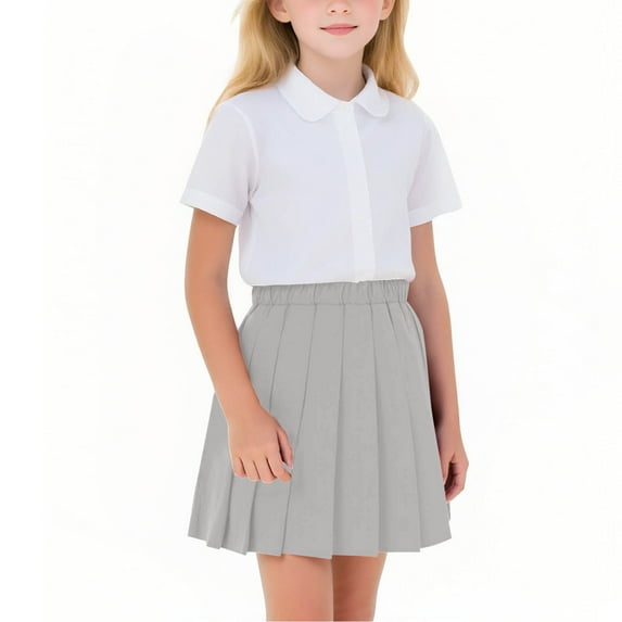 Babcutegg Kid Girls Pleated Skirts Soild Color Elastic Waist Campus Style Girls Outfit Gray Size 4-5