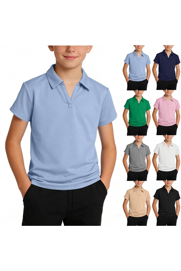 Kid Girls School Uniform Basic Shirts Graphic Pattern Lapel Back to School Wear Short Sleeve Summer Clothes for Girls Black Size 7-8