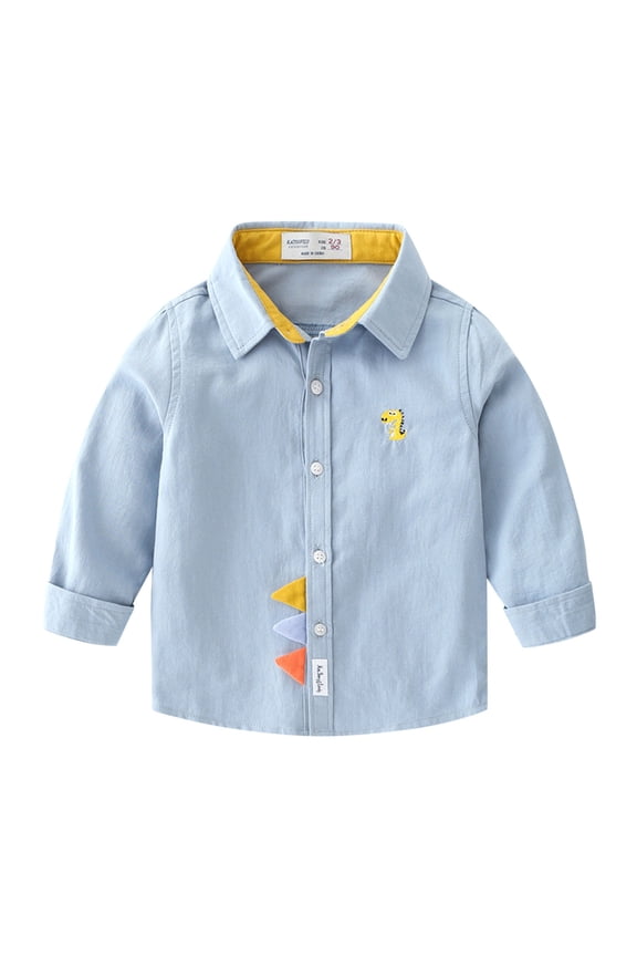 Kid Girls School Uniform Full Button Turndowm Collar Back to School Blouses for Girls Light Blue Size 7-8
