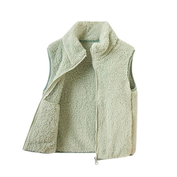 Babcutegg Kid Girls Sherpa Vest Full Zipper Crew Neck Fleece Lined Open Front Keep Warm Fall and Winter Coats for Girls Green Size 10