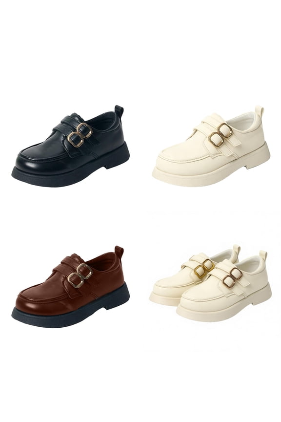 Kid Girls Shoes Leather Boots Flat Bottom Back to School Wear Soft Flat Round Head School Uniform Shoes for Girls Beige Size 8.5-9