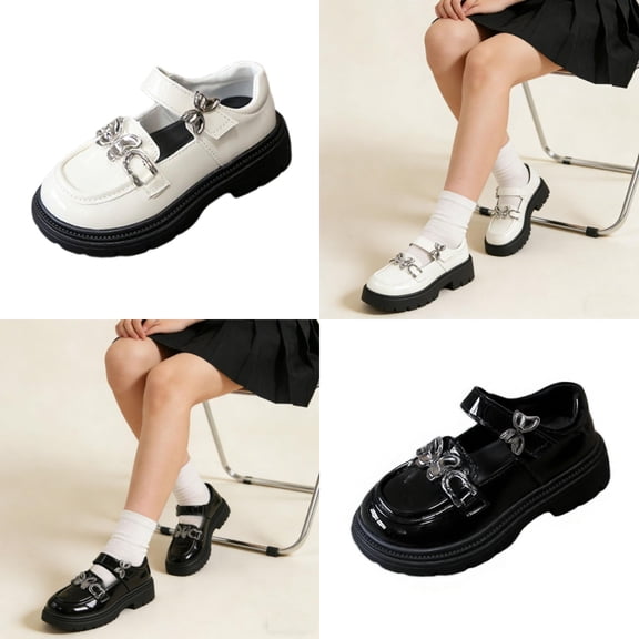 Babcutegg Kid Girls Shoes Round Head Lightweight Casual Fashion British Style Flat Bottom School Uniform Shoes for Girls Black Size 10-10.5